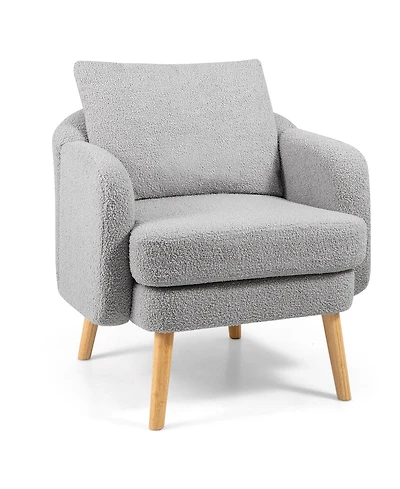 Gymax Sherpa Accent Chair with Seat Cushion and Pillow Rubber Wood Legs for Bedroom