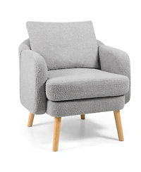 Gymax Sherpa Accent Chair with Seat Cushion and Pillow Rubber Wood Legs for Bedroom