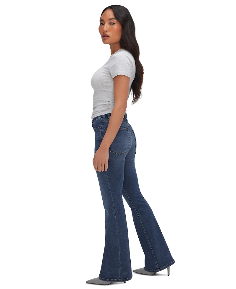 Good American Women's Mid-Rise Flare Jeans, Regular & Plus