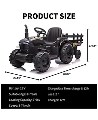 homfan 12V Ride On Tractor with Trailer, Dual 40W Motors, Led Headlights, Usb/MP3, Outdoor Backyard Play