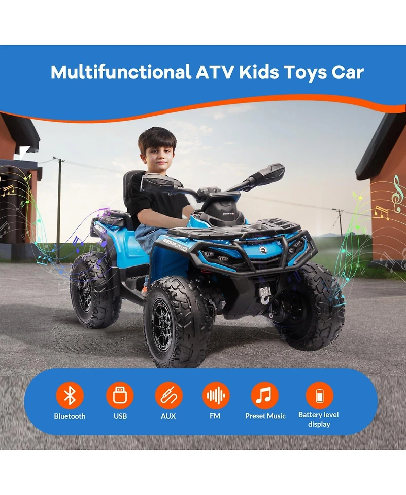 homfan 12V 2-Seater Atv Ride-On, 4-Wheeler with Led Lights, Wireless Music, Usb, Spring Suspension, Remote Control, 2 Speeds for Ages 3-8