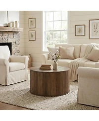 Tribesigns 31.5" Round Coffee Table, Modern Farmhouse Wood Center Table with Fluted Drum Base
