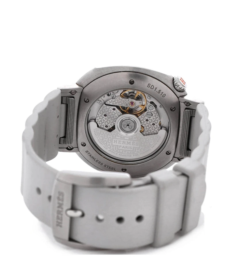 Pre-Owned HERMES Cut Automatic Watch in Stainless Steel and Rubber 36mm