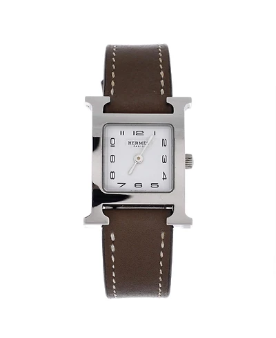 Pre-Owned Hermes Heure H Quartz Watch in Stainless Steel and Leather 21mm