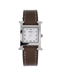 Pre-Owned Hermes Heure H Quartz Watch in Stainless Steel and Leather 21mm