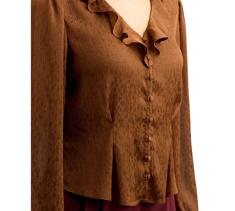 Bcx Juniors' Chiffon Jacquard V-Neck Button-Front Blouse