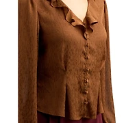 Bcx Juniors' Chiffon Jacquard V-Neck Button-Front Blouse