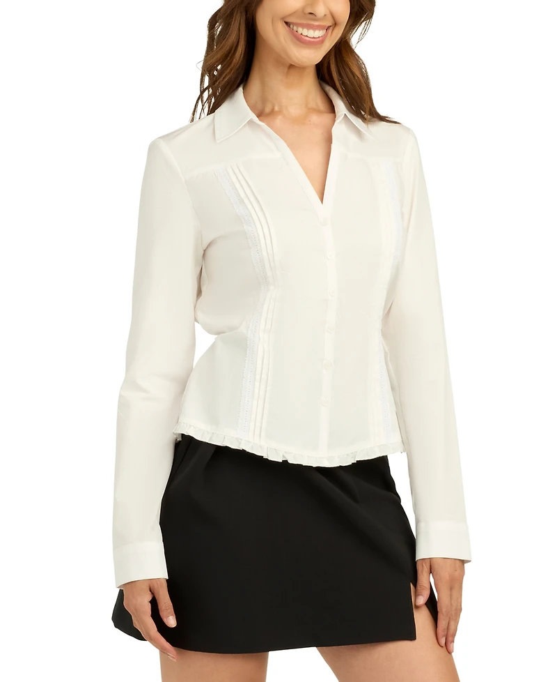 Bcx Juniors' Poplin Collared Button-Up Shirt