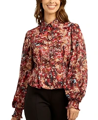 Bcx Juniors' Satin Stripe Lurex Collared Button-Up Shirt