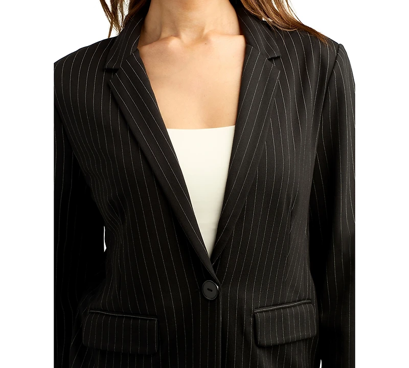 Bcx Juniors' Pinstripe Ponte Knit Button-Front Blazer