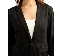 Bcx Juniors' Pinstripe Ponte Knit Button-Front Blazer