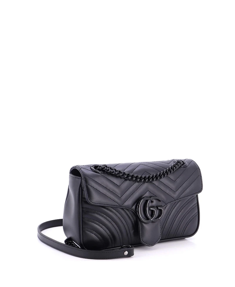 Pre-Owned Gucci Small Gg Marmont Monochrome Flap Bag Matelasse Leather