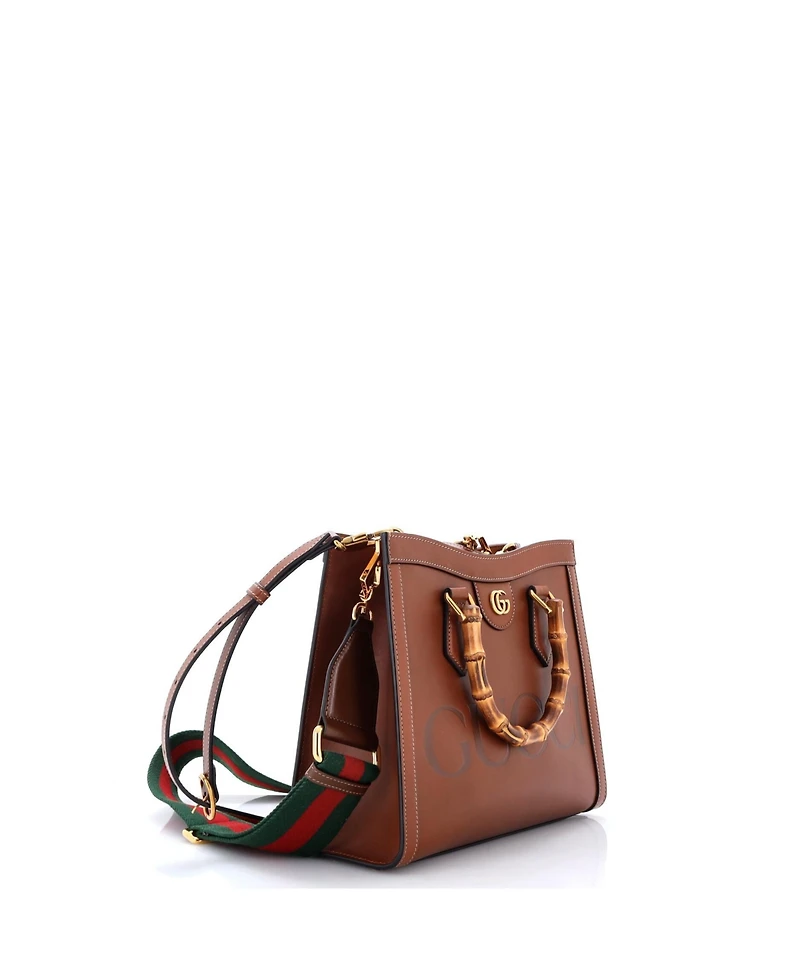 Pre-Owned Gucci Small Diana Nm Logo Bamboo Handle Tote Embossed Leather