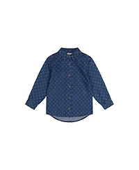 Deux par Toddler Boys (2T-5T) Chambray Shirt with Smiley Print
