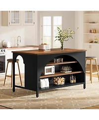 Tribesigns Kitchen Island with 3 Storage Shelves Kitchen Shelf With Large Countertop And Seating Area Modern Wooden Coffee Bar Table