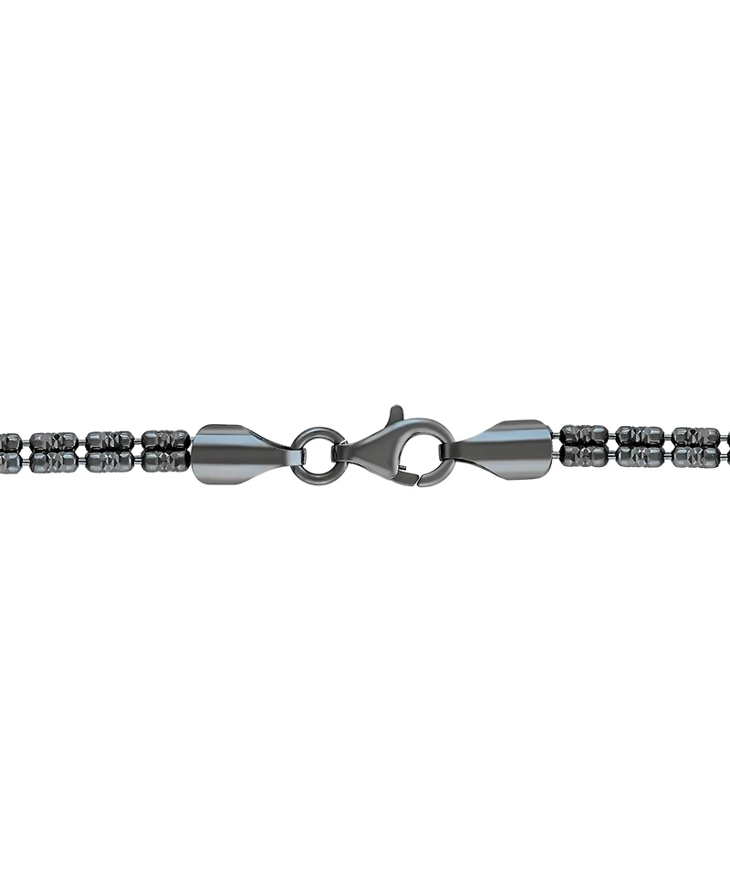 Italian Silver Men's 3-Row Black Ice Chain Necklace in Sterling Silver