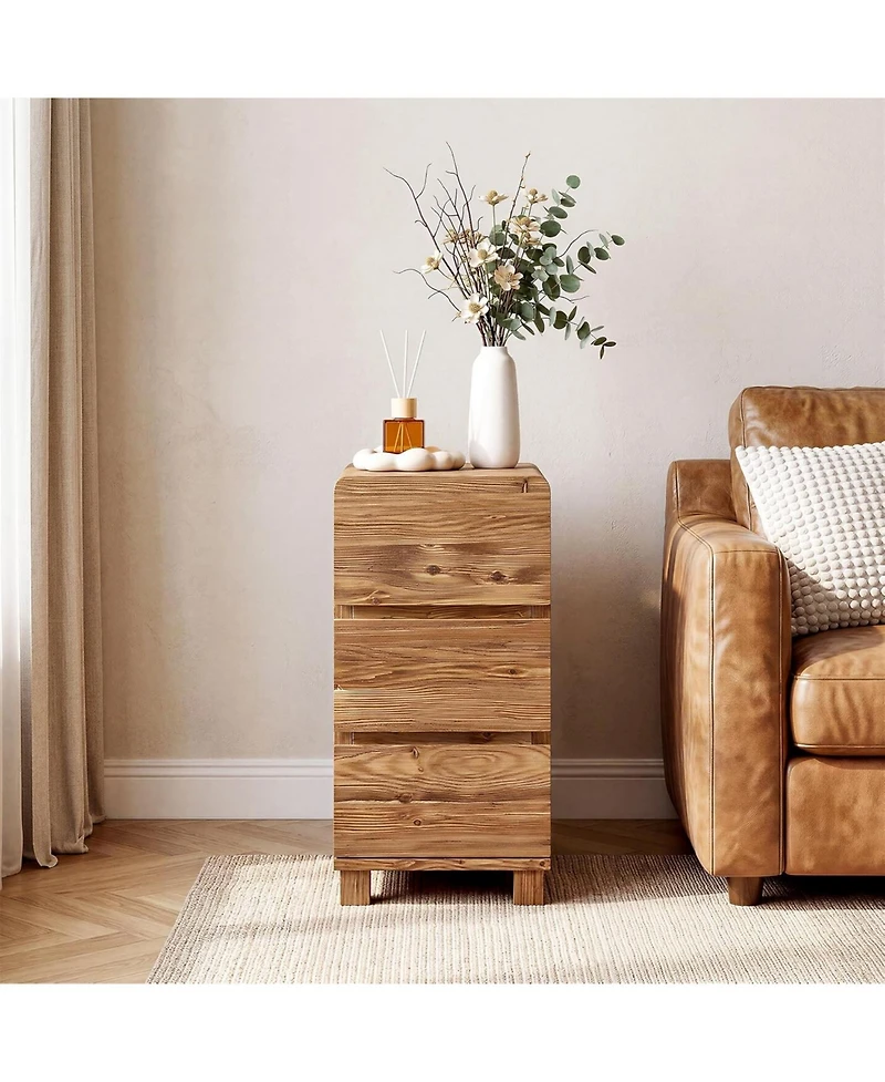 Tribesigns 3 Drawers Solid Wood Side End Table for Living Room, Rustic Farmhouse Narrow Sofa Tables with Storage for Small Space