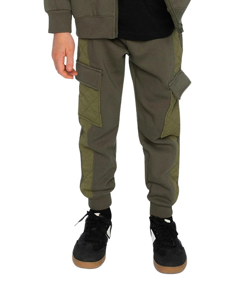 Deux par Little and Big Boy 6 - 12 Fleece Bi-Material Sweatpants with Pockets