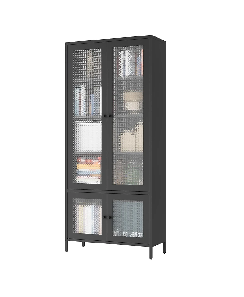 flynama Tempered Glass Door Metal Display Cabinet Multi-layer Home Storage Rack