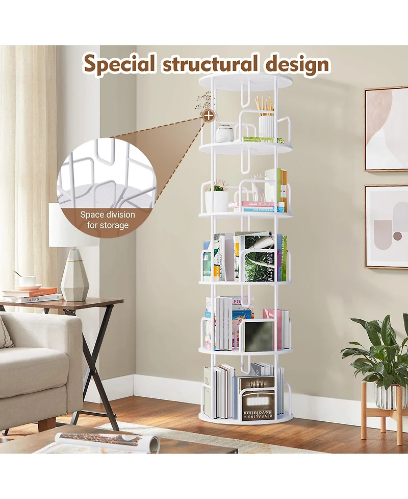 Flynama 5-Tier 360 Degree Rotating Book Tower Vertical Spinning Design Space-Saving Home Living Room Storage Organizer