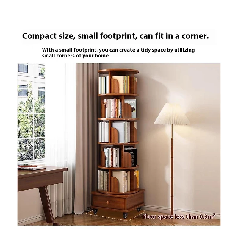 flynama 360 Degree Rotating 6-Tier Corner Bookshelf with Wheels