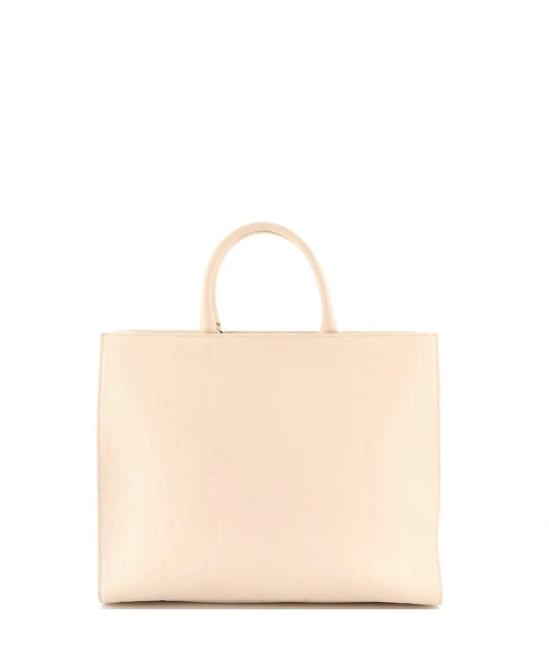 Pre-Owned Bvlgari Medium Logo Convertible Tote Embroidered Leather
