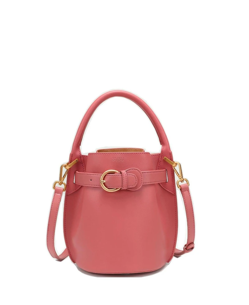 Susu Blair Leather Small Bucket Bag Women's Crossbody Purse with Belt Drawstring