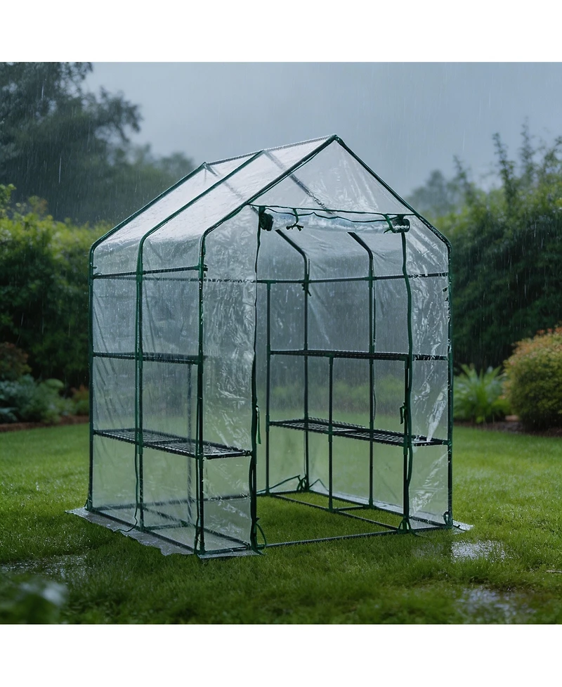 homfan 56.3"x56.3"x76.77" Walk-in Greenhouse with Iron Frame and 3-Tier Shelves, Pe Plant Grow Tent for Garden Backyard, Transparent