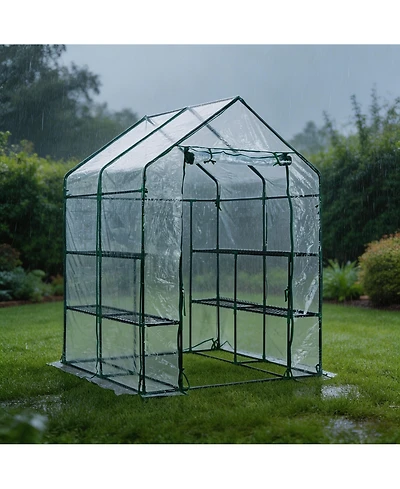 homfan 56.3"x56.3"x76.77" Walk-in Greenhouse with Iron Frame and 3-Tier Shelves, Pe Plant Grow Tent for Garden Backyard, Transparent