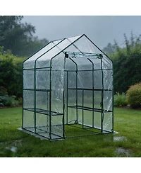 homfan 56.3"x56.3"x76.77" Walk-in Greenhouse with Iron Frame and 3-Tier Shelves, Pe Plant Grow Tent for Garden Backyard, Transparent