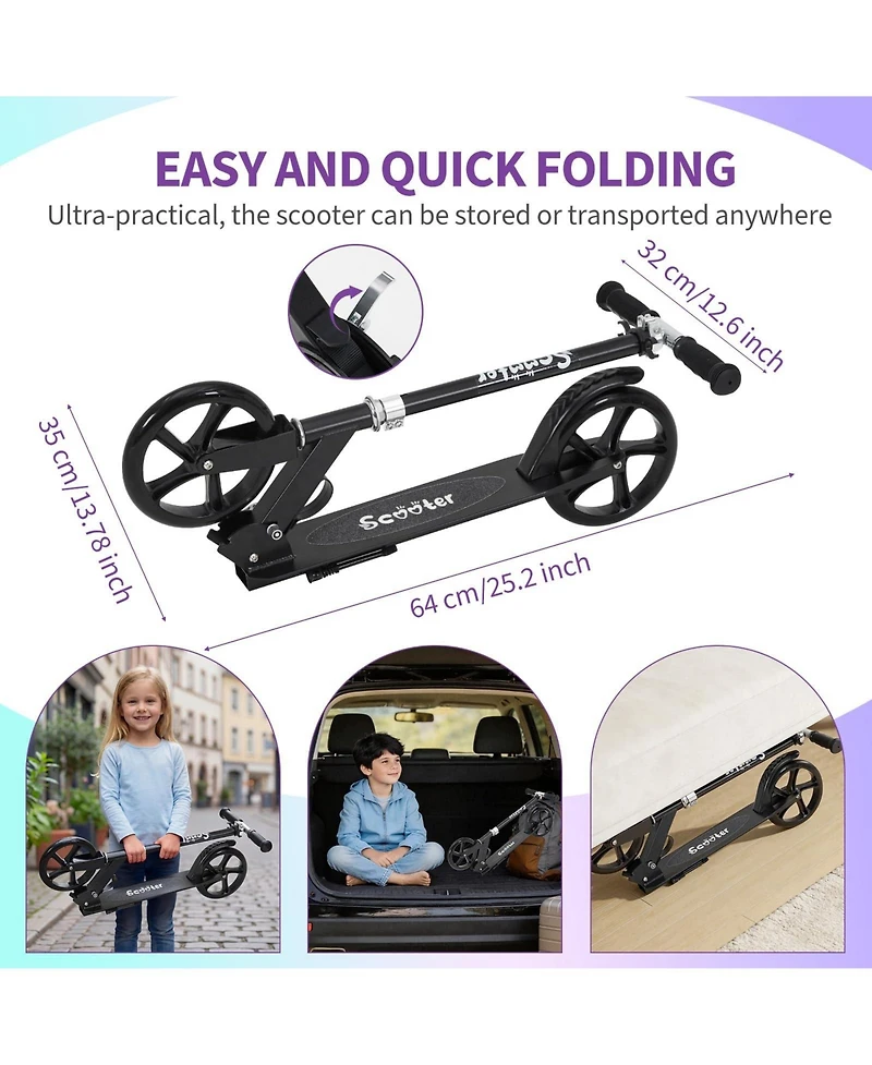 homfan 32.3x4.7x12 Kids Folding Scooter with Big Wheels, Adjustable Handlebar, Lightweight Aluminum Frame, for Outdoor Riding