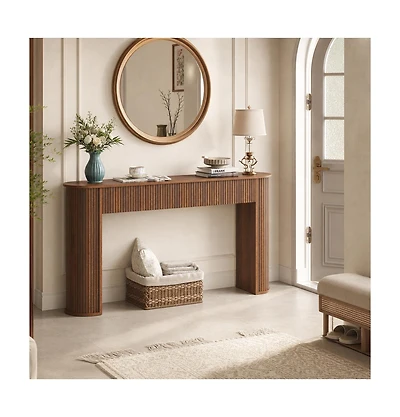 gaomon Fluted Console Table, 59 Inch Wood Mid Century Modern Entryway Sofa Table for Living Room or Hallway