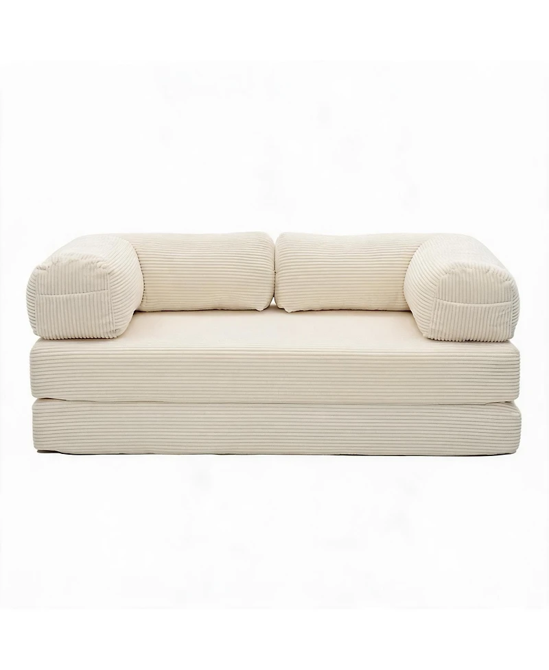 4-in-1 Convertible Folding Sofa Bed, Corduroy Floor Frame-Free Lounger with Foam Backrest-Perfect for the Living Room and Bedroom
