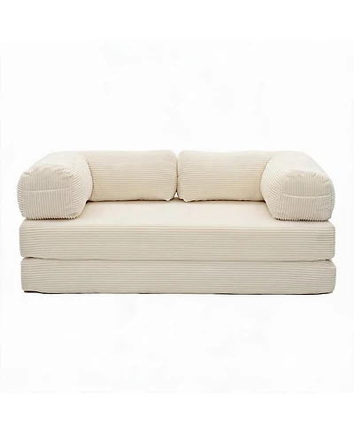4-in-1 Convertible Folding Sofa Bed, Corduroy Floor Frame-Free Lounger with Foam Backrest-Perfect for the Living Room and Bedroom