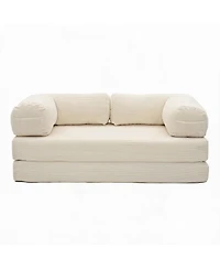 4-in-1 Convertible Folding Sofa Bed, Corduroy Floor Frame-Free Lounger with Foam Backrest-Perfect for the Living Room and Bedroom