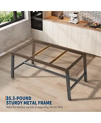 4-Person dining Set 70.87" large kitchen table with a sturdy metal frame + 4 genuine leather-upholstered chairs
