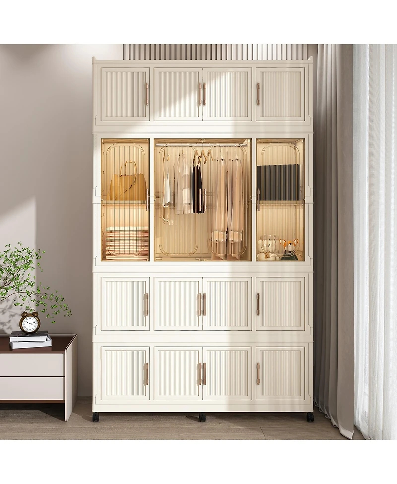 Viyet 77" Tall Portable Wardrobe - 17-Cube Modular Closet Organizer with Hanging Rod