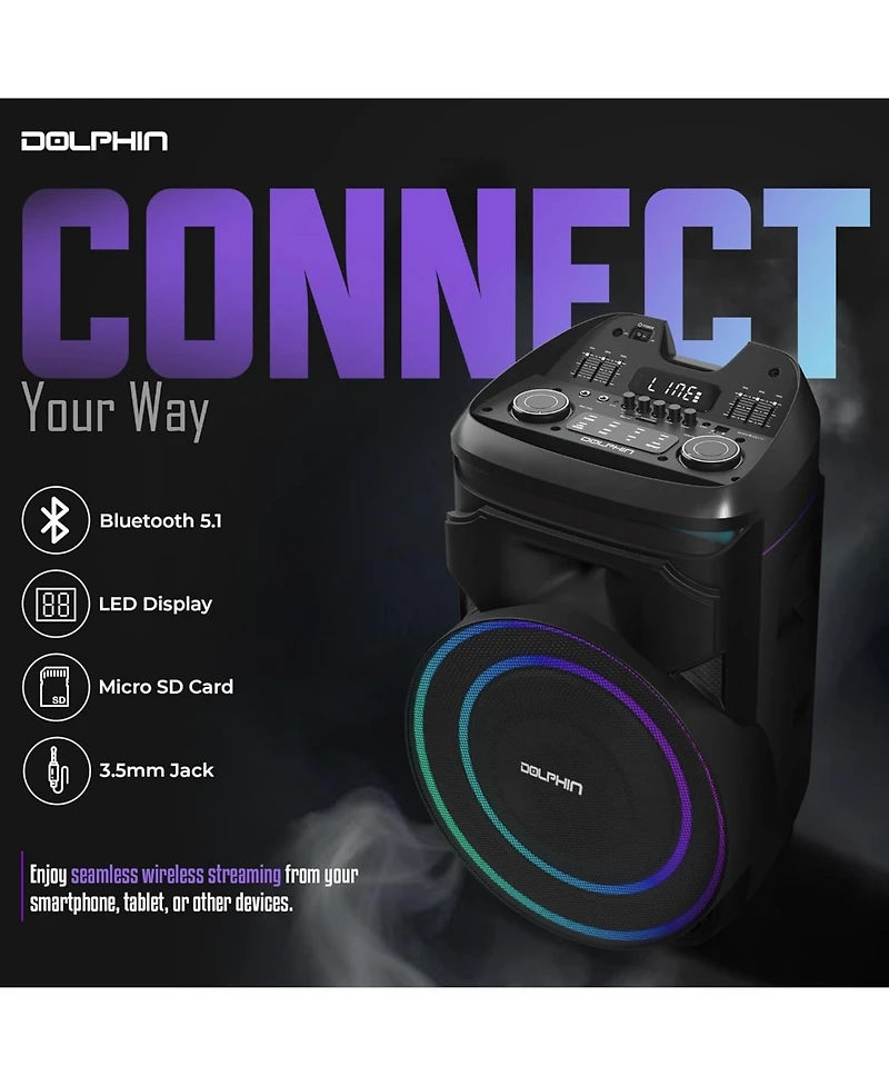 Dolphin KnightWave 1800 Bluetooth Speaker System with Led Lights and Microphone Portable Dj Party Speaker