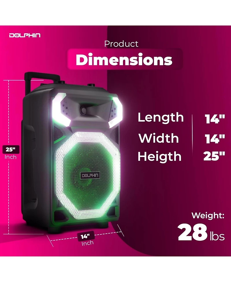 Dolphin Audio X-bass 15" Bluetooth Speaker System with Led Lights and Microphone Portable Dj Party Speaker