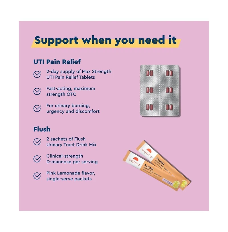 Uqora Uti Pain Maximum Relief and Flush Convenience Bundle - Pink Lemonade Flavor