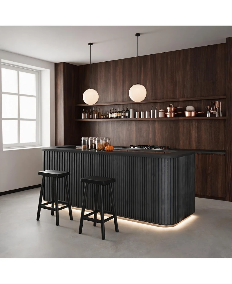 Logicfox 70.8in Curved Reception Desk, Mid Century Front Desk Room Table with Power Outlet and Led Light