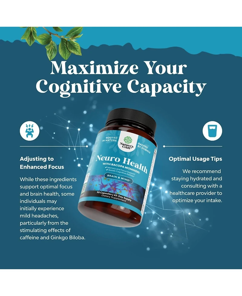 Nature's Craft Neuro Health Brain and Focus Formula, Mental Focus Nootropic Memory Supplement for Brain Health & and Performance Blend, Nature's Craft