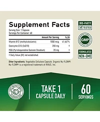 SMNutrition Pqq Supplement 20mg | Mitochondrial Biogenesis & Energy Optimizer With CoQ10 & Vitamin B12 | Supports Brain Health & Mitochondria Producti