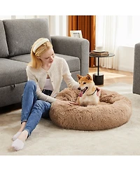 Zeny Anti-Slip Round Fluffy Plush Faux Fur Cat Bed, Fits up to lbs Pets