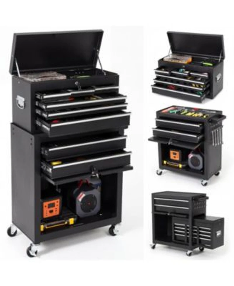 2 In 1 Tool Storage Cabinet A Lockable4 8 Drawer Metal Tool Cart On Casters. Features A Removable Top Toolbox Protective Lining Tool Rack.