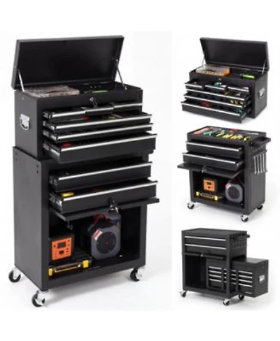 2 In 1 Tool Storage Cabinet A Lockable4 8 Drawer Metal Tool Cart On Casters. Features A Removable Top Toolbox Protective Lining Tool Rack.
