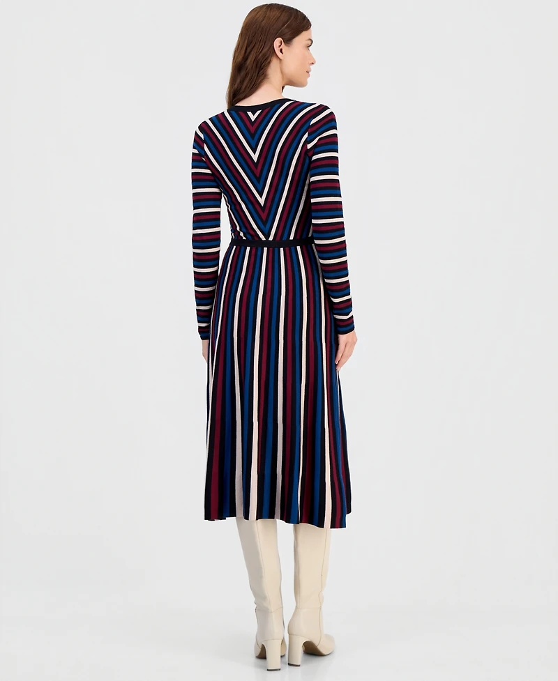 T Tahari Women's Multicolor Striped Long-Sleeve Midi Dress