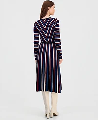 T Tahari Women's Multicolor Striped Long-Sleeve Midi Dress