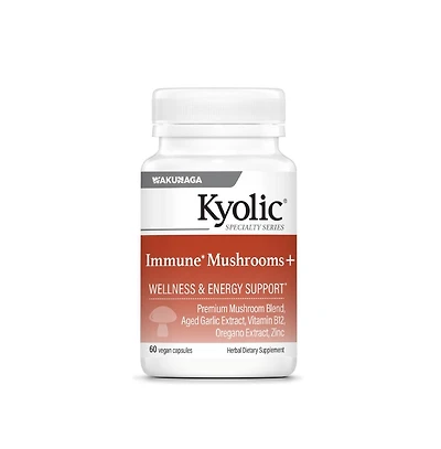 Kyolic Immune Mushrooms Supplement | Chaga, Cordyceps, Turkey Tail and Aged Garlic Extract for Wellness and Energy Support | 60 Capsules