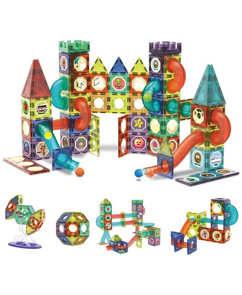 Contixo 110-Piece Light-Up 3D Magnetic Marble Run Tiles Stem Building Set with Glow Marbles for Kids Ages 3+